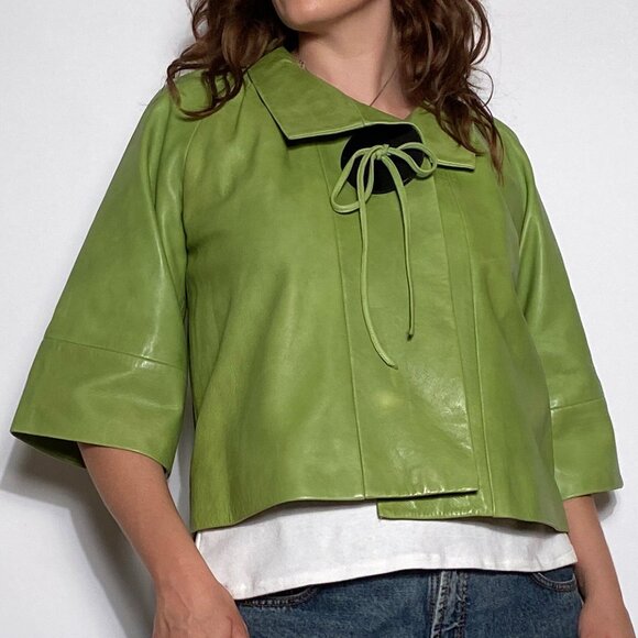 Vintage Y2K REAL LEATHER Avant Garde Cropped Jacket! Medium - Picture 8 of 9